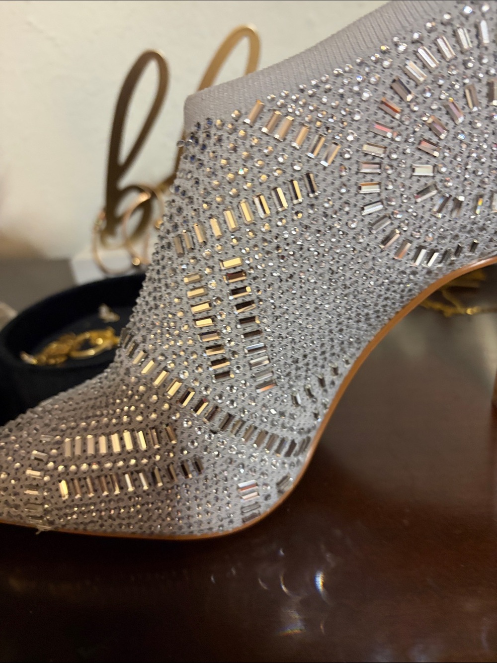 Thalia Sodi Silver Crystal Embellished Pointed-Toe Booties - Picture 4 of 8